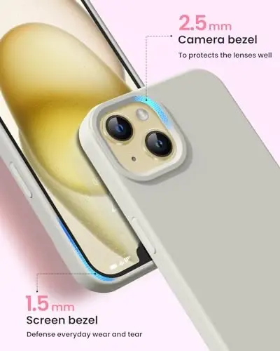 BUYDOT for iPhone 15 Case Liquid Silicone Slim Shockproof Protective Cover 6.1 Inch Anti-Scratch Drop Protection,Stone - 3