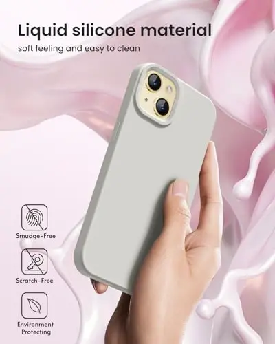 BUYDOT for iPhone 15 Case Liquid Silicone Slim Shockproof Protective Cover 6.1 Inch Anti-Scratch Drop Protection,Stone - 5
