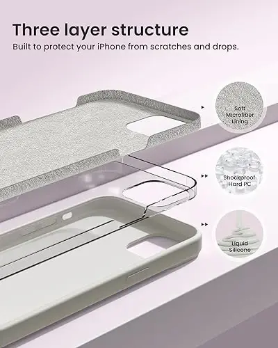 BUYDOT for iPhone 15 Case Liquid Silicone Slim Shockproof Protective Cover 6.1 Inch Anti-Scratch Drop Protection,Stone - 2