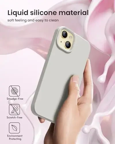 BUYDOT for iPhone 15 Case Liquid Silicone Slim Shockproof Protective Cover 6.1 Inch Anti-Scratch Drop Protection,Stone - 5