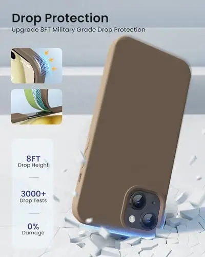 BUYDOT for iPhone 15 Case Liquid Silicone Slim Shockproof Protective Cover 6.1 Inch Anti-Scratch Drop Protection,Light Brown - 4