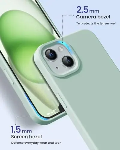 BUYDOT for iPhone 15 Case Liquid Silicone Slim Shockproof Protective Cover 6.1 Inch Anti-Scratch Drop Protection,Light Mint - 3