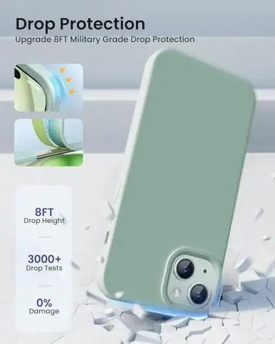 BUYDOT for iPhone 15 Case Liquid Silicone Slim Shockproof Protective Cover 6.1 Inch Anti-Scratch Drop Protection,Light Mint - 4