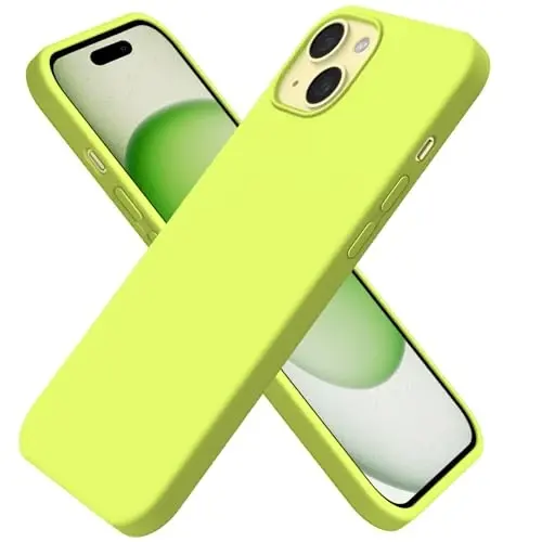 BUYDOT for iPhone 15 Case Liquid Silicone Slim Shockproof Protective Cover 6.1 Inch Anti-Scratch Drop Protection,Fluorescent Yellow - 1