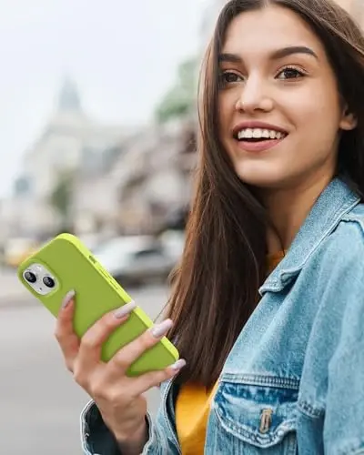 BUYDOT for iPhone 15 Case Liquid Silicone Slim Shockproof Protective Cover 6.1 Inch Anti-Scratch Drop Protection,Fluorescent Yellow - 7