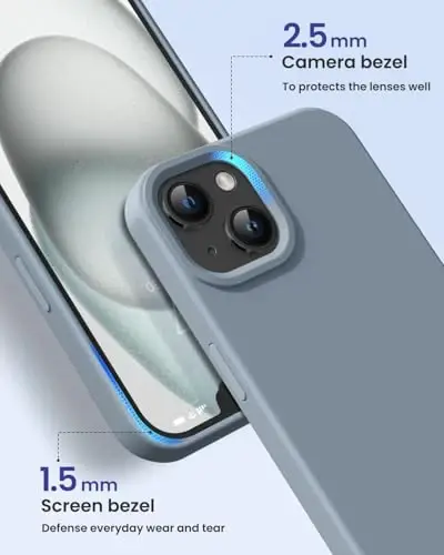 BUYDOT for iPhone 15 Case Liquid Silicone Slim Shockproof Protective Cover 6.1 Inch Anti-Scratch Drop Protection,Lavender Gray - 3