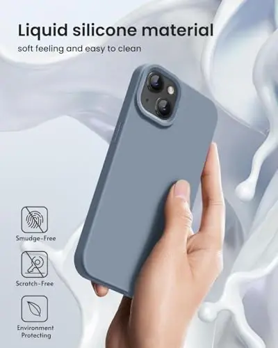 BUYDOT for iPhone 15 Case Liquid Silicone Slim Shockproof Protective Cover 6.1 Inch Anti-Scratch Drop Protection,Lavender Gray - 5