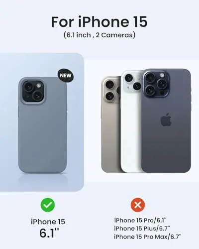 BUYDOT for iPhone 15 Case Liquid Silicone Slim Shockproof Protective Cover 6.1 Inch Anti-Scratch Drop Protection,Lavender Gray - 6