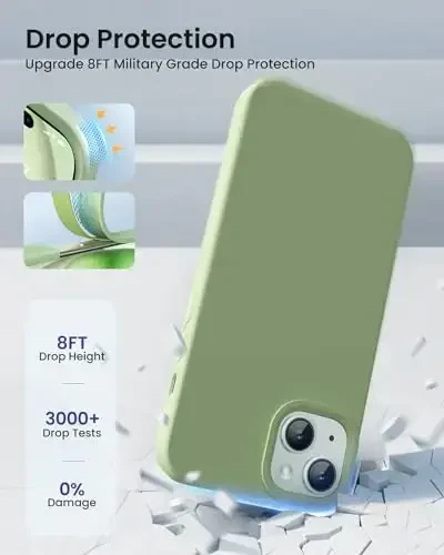 BUYDOT for iPhone 15 Case Liquid Silicone Slim Shockproof Protective Cover 6.1 Inch Anti-Scratch Drop Protection,Matcha Green - 4