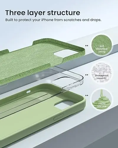 BUYDOT for iPhone 15 Case Liquid Silicone Slim Shockproof Protective Cover 6.1 Inch Anti-Scratch Drop Protection,Matcha Green - 2