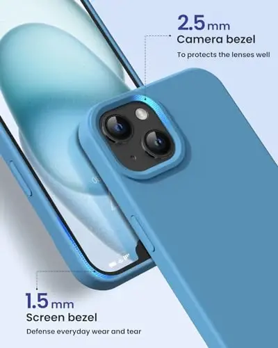 BUYDOT for iPhone 15 Case Liquid Silicone Slim Shockproof Protective Cover 6.1 Inch Anti-Scratch Drop Protection,Cornflower - 3