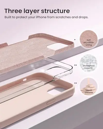 BUYDOT for iPhone 15 Case Liquid Silicone Slim Shockproof Protective Cover 6.1 Inch Anti-Scratch Drop Protection,Pink Sand - 2