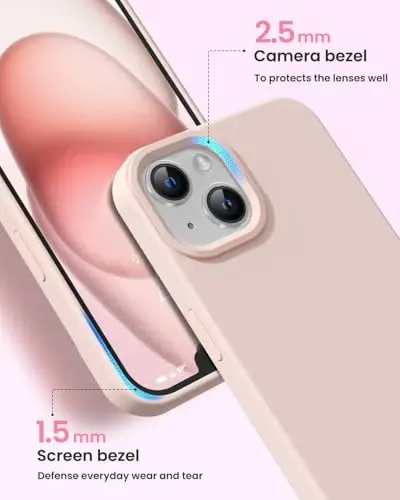 BUYDOT for iPhone 15 Case Liquid Silicone Slim Shockproof Protective Cover 6.1 Inch Anti-Scratch Drop Protection,Pink Sand - 3