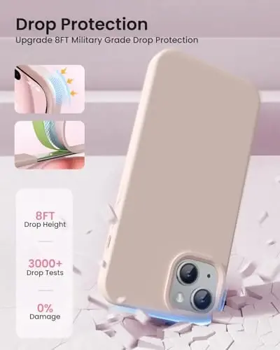 BUYDOT for iPhone 15 Case Liquid Silicone Slim Shockproof Protective Cover 6.1 Inch Anti-Scratch Drop Protection,Pink Sand - 4