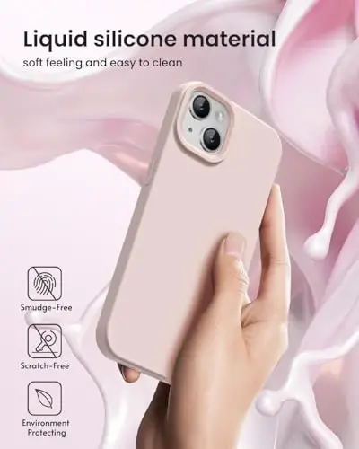 BUYDOT for iPhone 15 Case Liquid Silicone Slim Shockproof Protective Cover 6.1 Inch Anti-Scratch Drop Protection,Pink Sand - 5