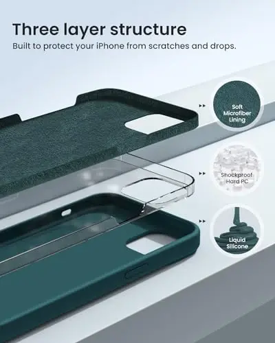 BUYDOT for iPhone 15 Case Liquid Silicone Slim Shockproof Protective Cover 6.1 Inch Anti-Scratch Drop Protection,Blackish Green - BUYDOT (1)