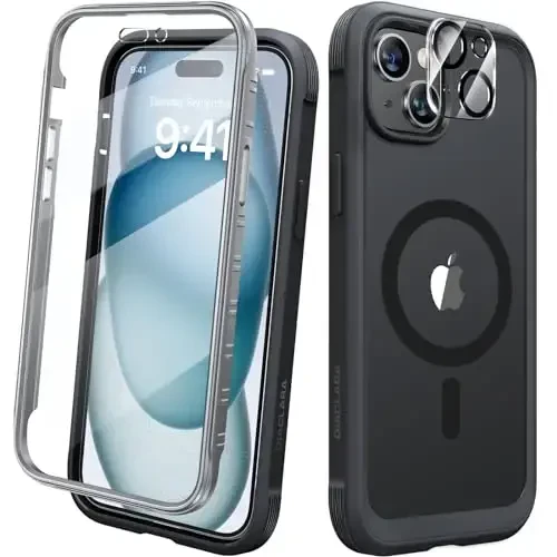 Diaclara Magnetic Designed for iPhone 15 Case, Compatible with MagSafe Built-in Touch Sensitive Anti-Scratch Screen Protector, with Camera Lens Protector for iPhone 15 6.1
