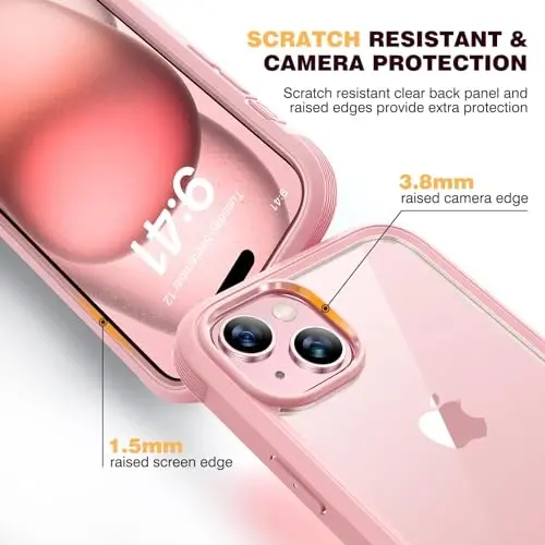 Diaclara Designed for iPhone 15 Case 6.1 Inch,Upgraded Full Body Rugged Clear Bumper Case with Built-in Privacy Screen Protector for iPhone 15,Pink - 2