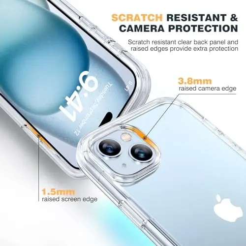 Diaclara Designed for iPhone 15 Case, Full Body Rugged Case with Built-in Touch Sensitive Anti-Scratch Screen Protector, with Camera Lens Protector for iPhone 15 6.1