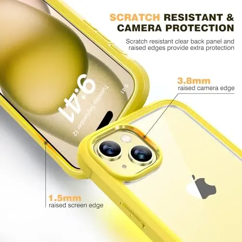 Diaclara Designed for iPhone 15 Case, Full Body Rugged Case with Built-in Touch Sensitive Anti-Scratch Screen Protector, with Camera Lens Protector(Lemon Yellow) - 5