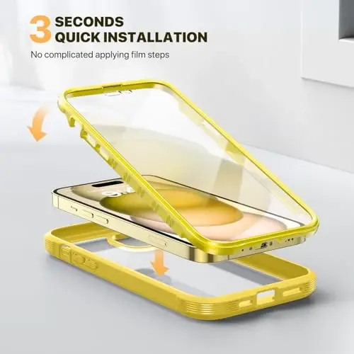 Diaclara Designed for iPhone 15 Case, Full Body Rugged Case with Built-in Touch Sensitive Anti-Scratch Screen Protector, with Camera Lens Protector(Lemon Yellow) - 6