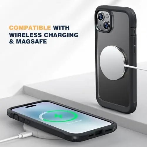 Diaclara Designed for iPhone 15 Case 6.1 Inch,Upgraded Full Body Rugged Clear Bumper Case with Built-in Privacy Screen Protector for iPhone 15,Black - 7