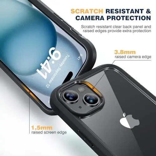 Diaclara Designed for iPhone 15 Case, Full Body Rugged Case with Built-in Touch Sensitive Anti-Scratch Screen Protector, with Camera Lens Protector for iPhone 15 6.1