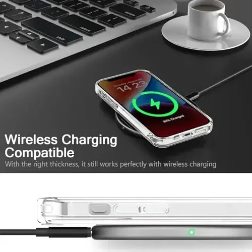 bicol Christmas Phone Case for iPhone 15 with Screen Protector, Enhanced Camera Protection - Wireless Charging - Slim Shockproof Protective Acrylic Clear Cover for Women Girls - Santa Sleigh - 4