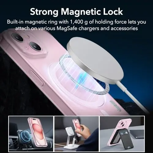 ESR for iPhone 15 Case, Compatible with MagSafe, Military-Grade Protection, Resists Yellowing and Scratches, Magnetic Phone Case for iPhone 15, Zero Series, Frosted Pink | Compatible with MagSafe, Slim, Military-Grade Drop Protection, Resists Scratch - 5