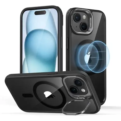 ESR for iPhone 15 Case, Compatible with MagSafe, Military-Grade Protective Case, Built-in Stash Stand Phone Case, Scratch-Resistant Back Cover, Classic Series, Clear Black - 1