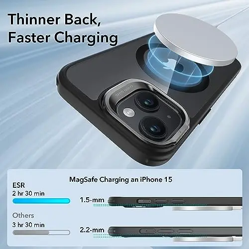 ESR for iPhone 15 Case, Compatible with MagSafe, Military-Grade Protective Case, Built-in Stash Stand Phone Case, Scratch-Resistant Back Cover, Classic Series, Clear Black - 4