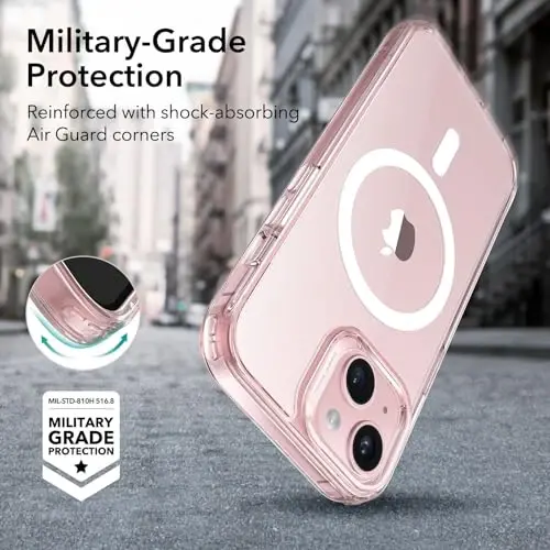 ESR for iPhone 15 Case, Compatible with MagSafe, Military-Grade Protection, Yellowing Resistant, Scratch-Resistant Back, Magnetic Phone Case for iPhone 15, Classic Series, Clear Pink - 5