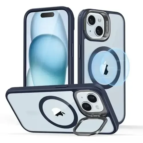 ESR for iPhone 15 Case, Compatible with MagSafe, Military-Grade Protective Case, Built-in Stash Stand Phone Case, Scratch-Resistant Back Cover, Classic Series, Clear Dark Blue 
