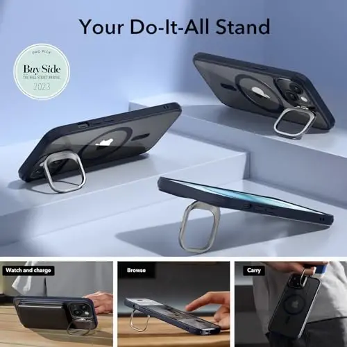 ESR for iPhone 15 Case, Compatible with MagSafe, Military-Grade Protective Case, Built-in Stash Stand Phone Case, Scratch-Resistant Back Cover, Classic Series, Clear Dark Blue - 5