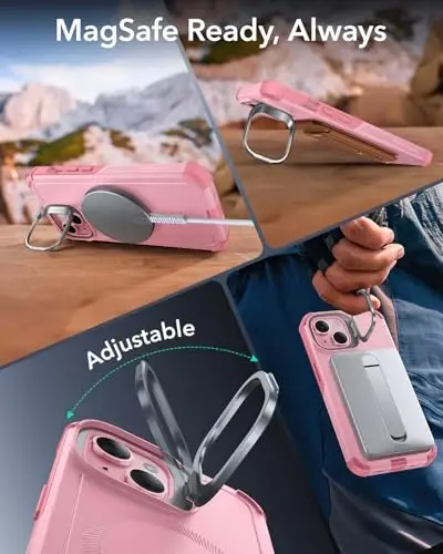 ESR for iPhone 15 Case with Stand, 23 ft Military-Grade Drop Protection Heavy Duty Magnetic Phone Case, Compatible with MagSafe Accessories, Cyber Series, Pink - 5