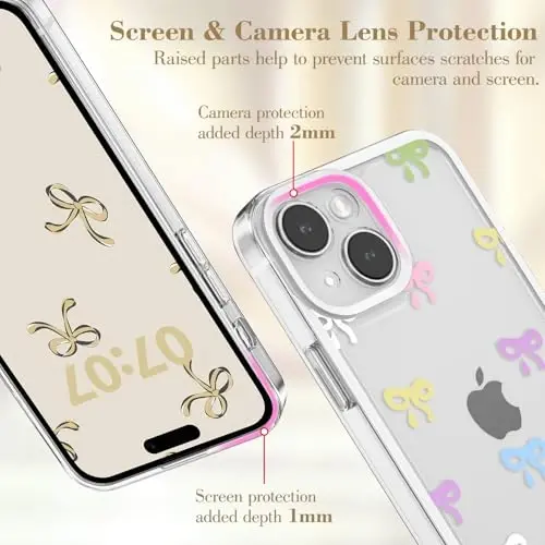 EYZUTAK Case for iPhone 15, Clear Cute Ribbon Bowknot Pattern Aesthetic Transparent Phone Case Raised Camera Protection Stylish Slim Soft Durable TPU Protective Cover for Women Girls - Colorful - 2