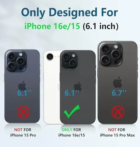 FNTCASE for iPhone 15 Protective Phone-Case: for iPhone 16e Military Grade Dropproof Phone Cover with Kickstand & Slide | Heavy Duty Rugged Phonecase Bumper Textured (Black) - 2