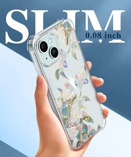 GVIEWIN for iPhone 15 Case Floral, with Screen Protector&Camera Lens Protector,[Non Yellowing] Soft Shockproof Clear Phone Protective Cover for Women, Flower Pattern Design 6.1