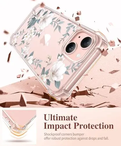 iPhone 15 için GVIEWIN Çiçekli Kılıf, Ekran Koruyucu ve Kamera Lensi Koruyucu ile, [Sararma Yapmaz] Yumuşak Darbe Emici Şeffaf Kadın Telefon Kılıfı, Çiçek Desenli Tasarım 6.1