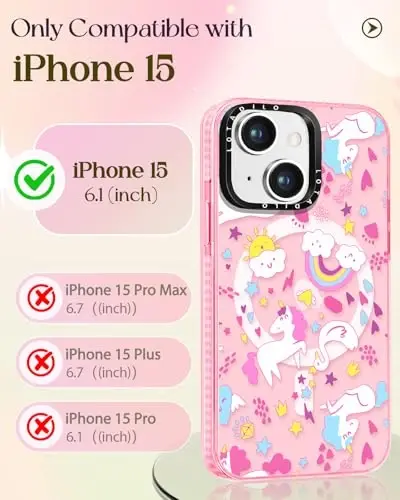 Lotadilo for iPhone 15 Case for Women - Girls Kawaii Design Compatible with Magsafe Magnetic Ring Holder Stand Rainbow Horse Phone Covers Aesthetic Girly TPU Funda for 15 - LOTADILO (1)