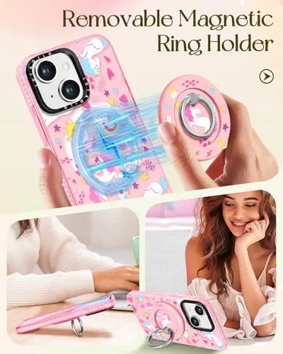 Lotadilo for iPhone 15 Case for Women - Girls Kawaii Design Compatible with Magsafe Magnetic Ring Holder Stand Rainbow Horse Phone Covers Aesthetic Girly TPU Funda for 15 - 4