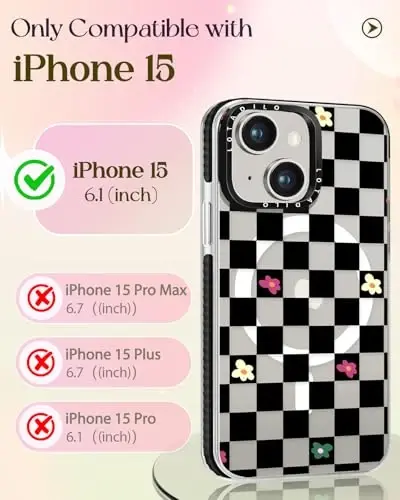 Lotadilo for iPhone 15 Case for Women - Girls Kawaii Design Compatible with Magsafe Magnetic Ring Holder Stand Black Flower Phone Covers Aesthetic Girly TPU Funda for 15 - 2