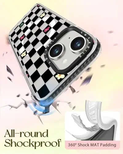 Lotadilo for iPhone 15 Case for Women - Girls Kawaii Design Compatible with Magsafe Magnetic Ring Holder Stand Black Flower Phone Covers Aesthetic Girly TPU Funda for 15 - 6