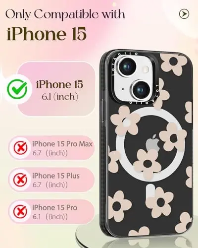 Lotadilo for iPhone 15 Case for Women - Girls Kawaii Design Compatible with Magsafe Magnetic Ring Holder Stand Flowers Phone Covers Aesthetic Girly TPU Funda for 15 - LOTADILO (1)