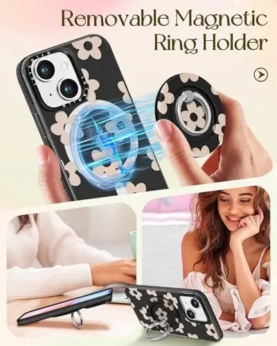 Lotadilo for iPhone 15 Case for Women - Girls Kawaii Design Compatible with Magsafe Magnetic Ring Holder Stand Flowers Phone Covers Aesthetic Girly TPU Funda for 15 - 4