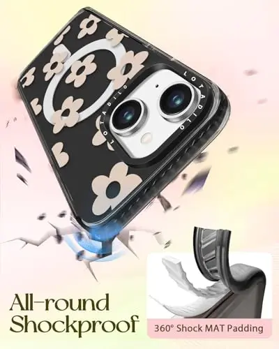 Lotadilo for iPhone 15 Case for Women - Girls Kawaii Design Compatible with Magsafe Magnetic Ring Holder Stand Flowers Phone Covers Aesthetic Girly TPU Funda for 15 - 6