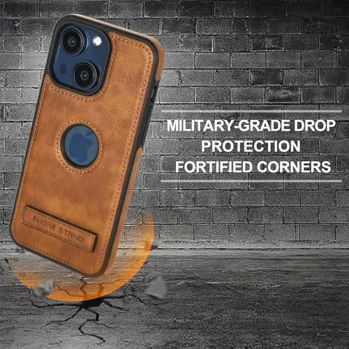 KSELF Leather Case for iPhone 15 Case, Thin Flexible Soft Grip Luxury Cover, Protective Slim with Kickstand Shockproof Phone Cases Compatible with iPhone 15 6.1'', Brown - 5