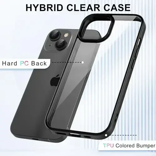 LoeoeL for iPhone 15 Case Clear, Transparent Hybrid 15 Phone Case [Hard Plastic & Soft Silicone Bumper] Acrylic Non Yellowing Thin Slim Protective Cover for Women, Black - 12