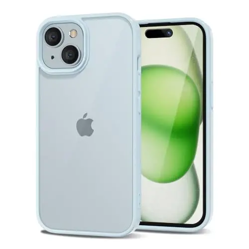 LoeoeL for iPhone 15 Case Clear, Transparent Hybrid 15 Phone Case [Hard Plastic & Soft Silicone Bumper] Acrylic Non Yellowing Thin Slim Protective Cover for Women, Light Blue - LOEOEL