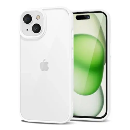 LoeoeL for iPhone 15 Case Clear, Transparent Hybrid 15 Phone Case [Hard Plastic & Soft Silicone Bumper] Acrylic Non Yellowing Thin Slim Protective Cover for Women, White 